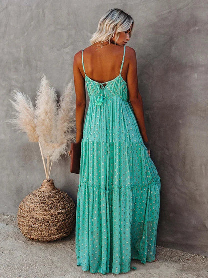 Boho-Chic Grünes Langes Sommerkleid