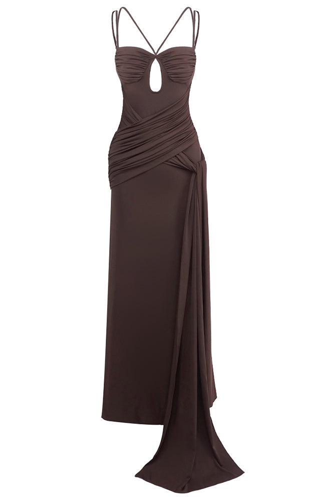 Maxikleid aus Nylon-Spandex mit Trägern in Braun