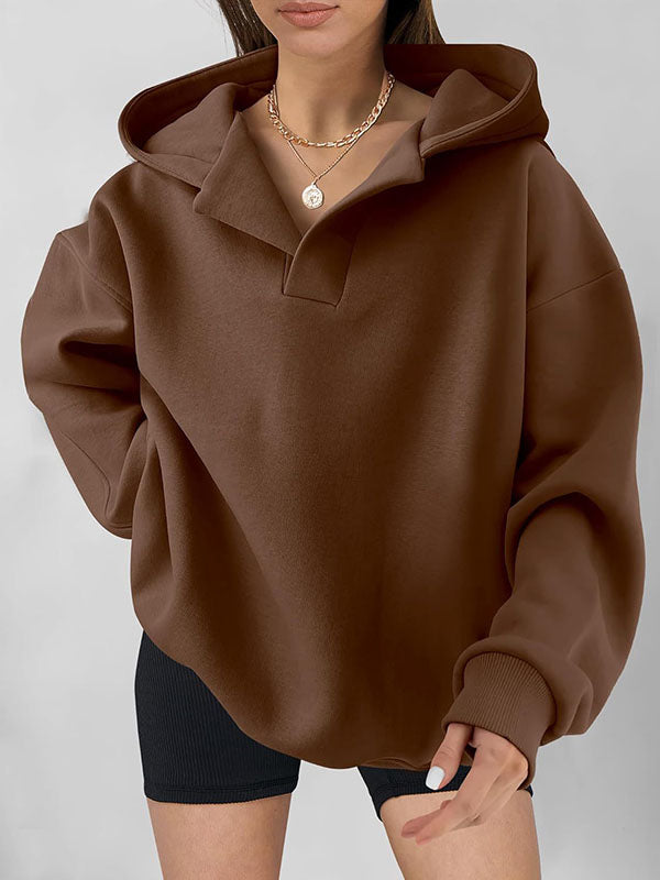 Damen Hoodie Mit Puffärmeln Und V-Ausschnitt