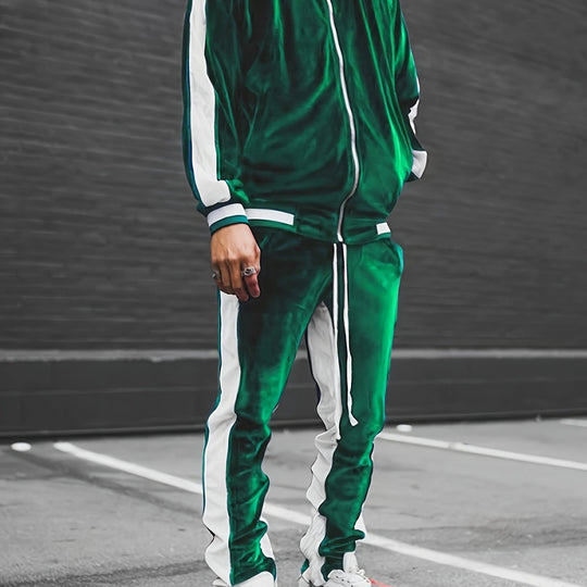 Zweiteiliger Trainingsanzug mit Reißverschluss und Kontraststreifen für Herren