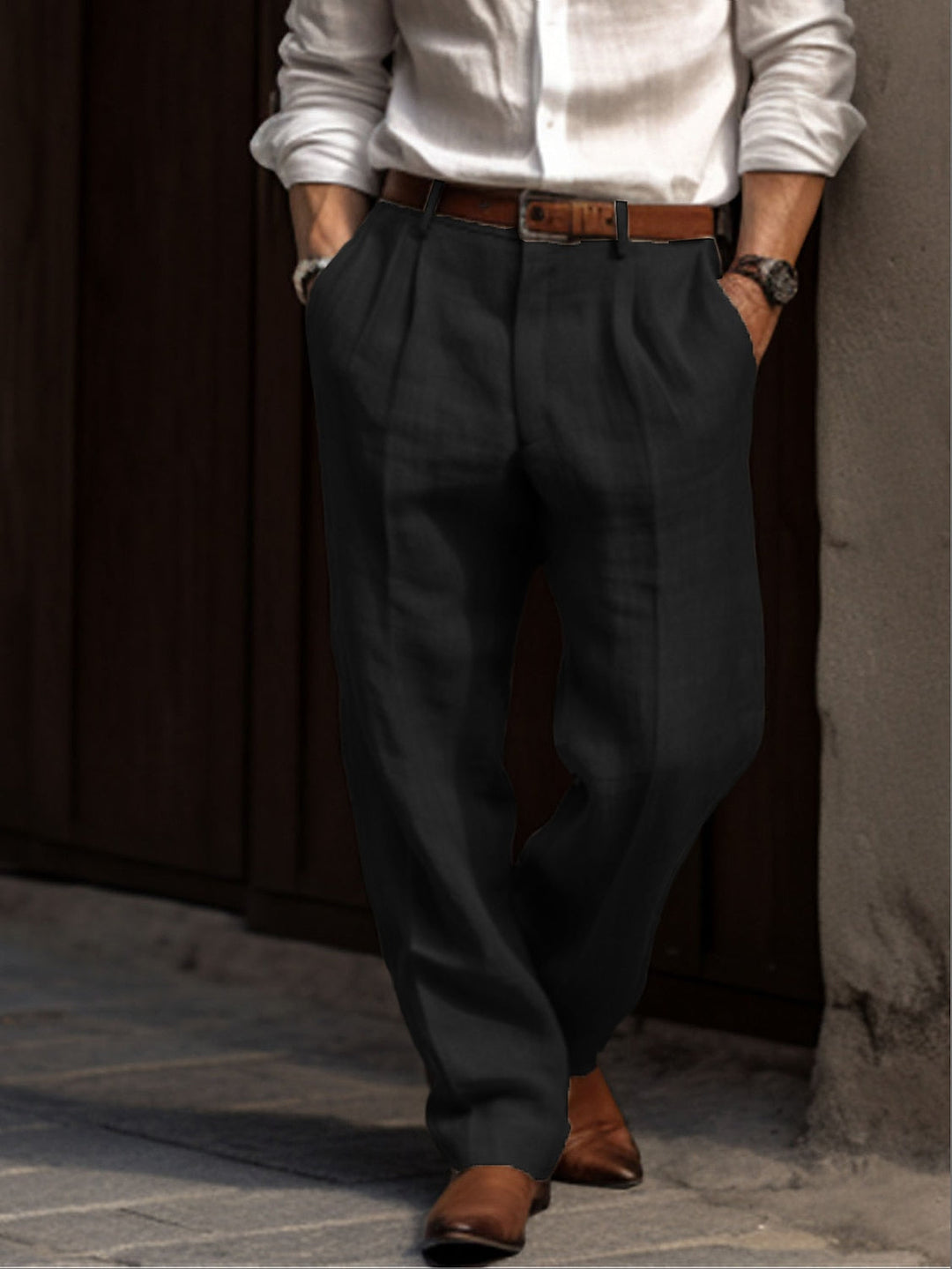 Herren Plissierte Leinenhose Mit Klassischem Schnitt