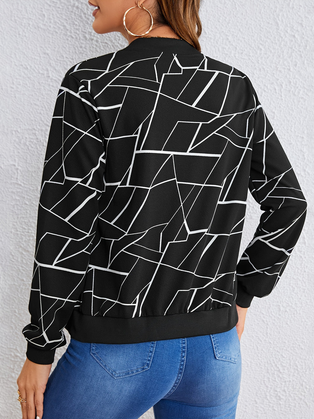 Geo Print Casual Jacke mit Reißverschluss für Damen