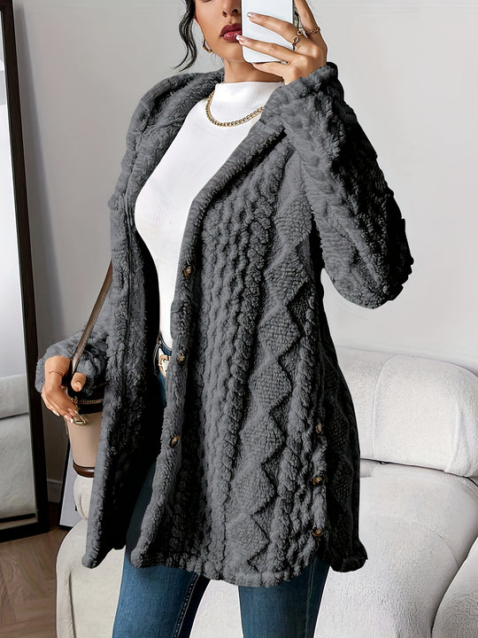 Lässiger Teddy-Mantel mit Knöpfen für Damen