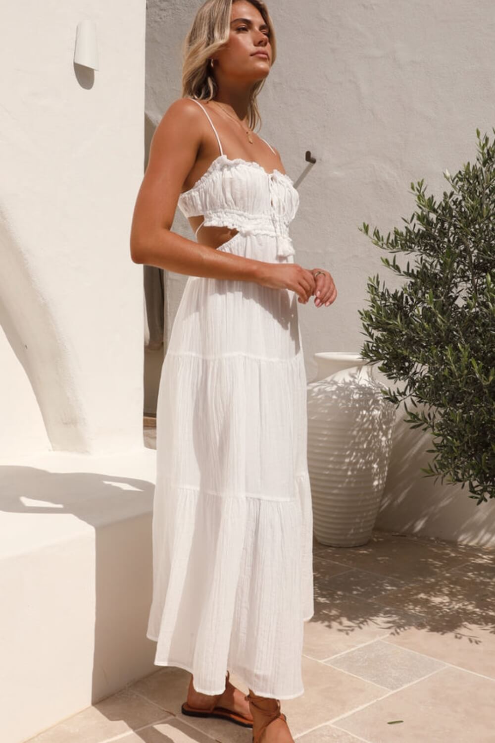 Midi-Kleid für Damen aus Chiffon-Baumwollmischung