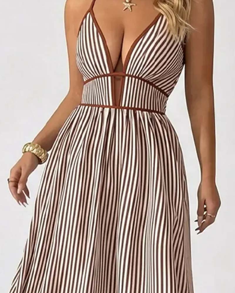 Damen Maxikleid mit Streifenmuster und Spaghettiträgern, Seitenansicht