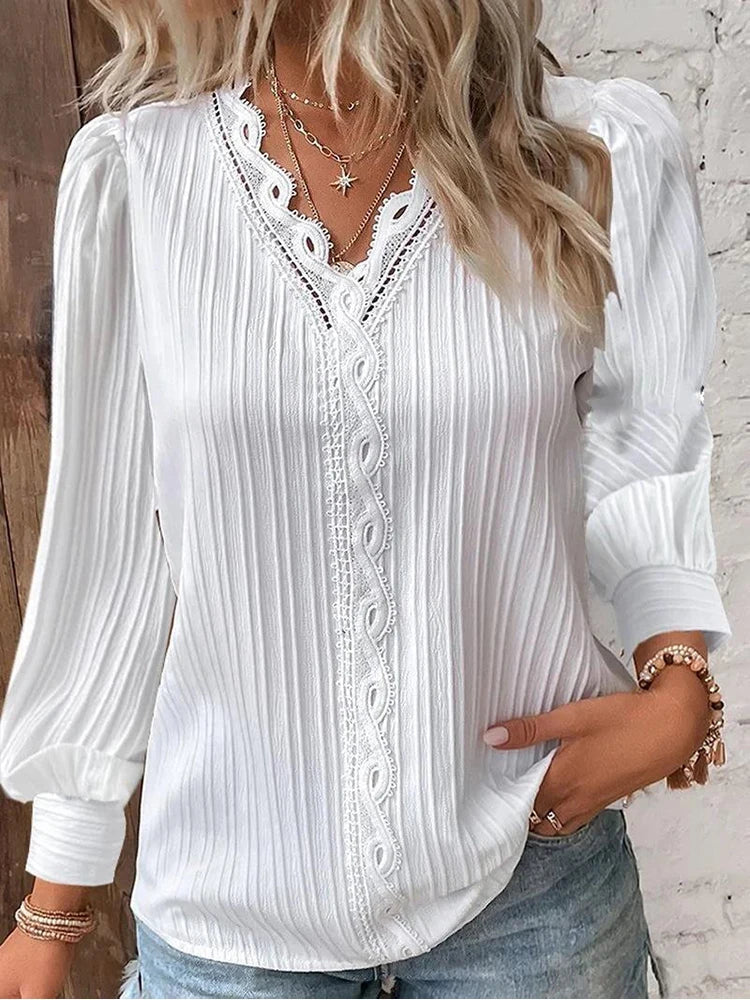 Chiffon-Spitzenbluse mit Puffärmeln