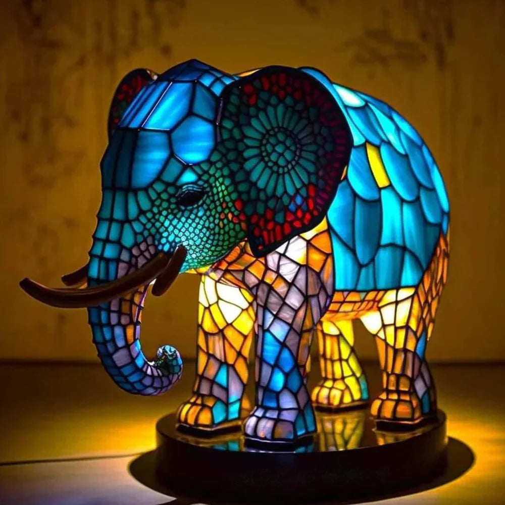 Kunstvolle Tier-Tischlampe mit Buntglaseffekt