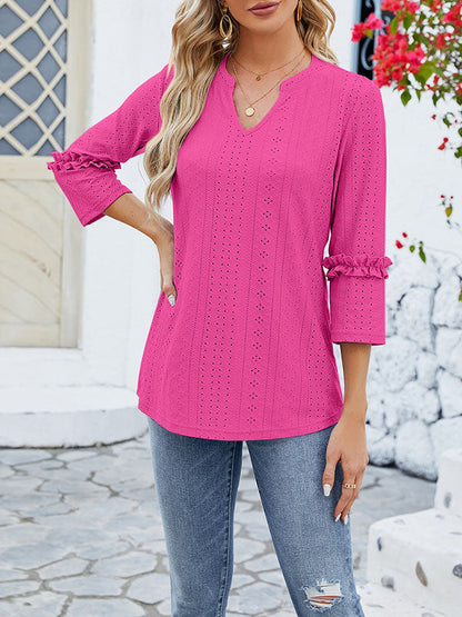 Damen T Shirt Mit Jacquard V Ausschnitt