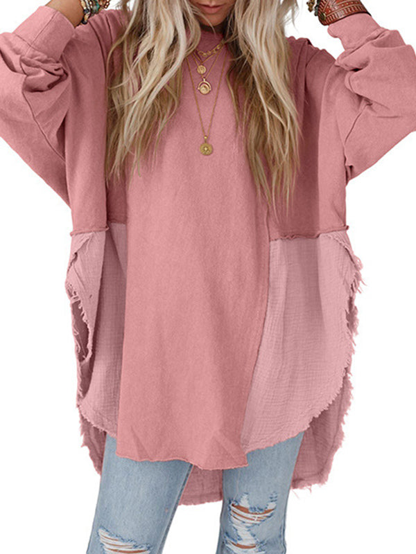 Damen Sweatshirt Mit Fransen Und High Low Schnitt