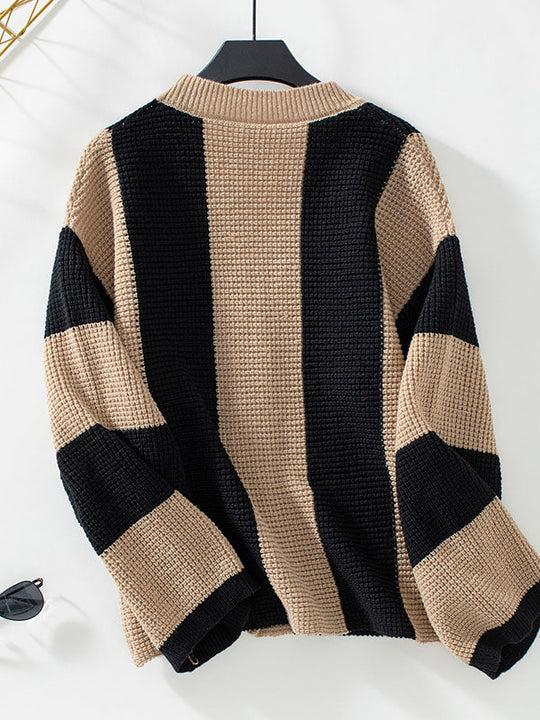 Damen Strickjacke Mit Streifenmuster Und Knopfleiste