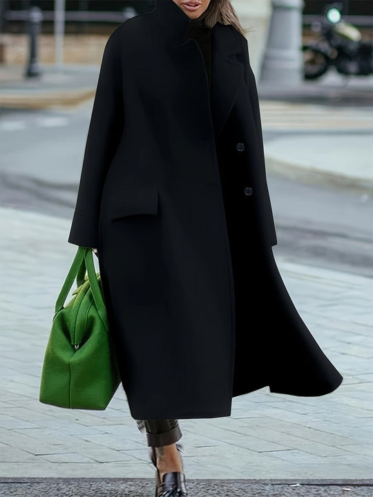 Damen Wollmantel Mit Taschen Und Stehkragen