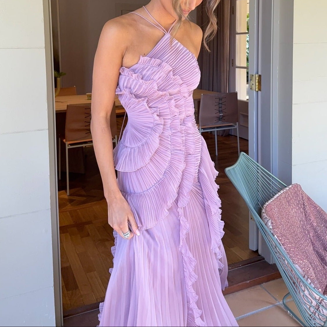 Tea Rose lila plissiertes Midikleid für Damen