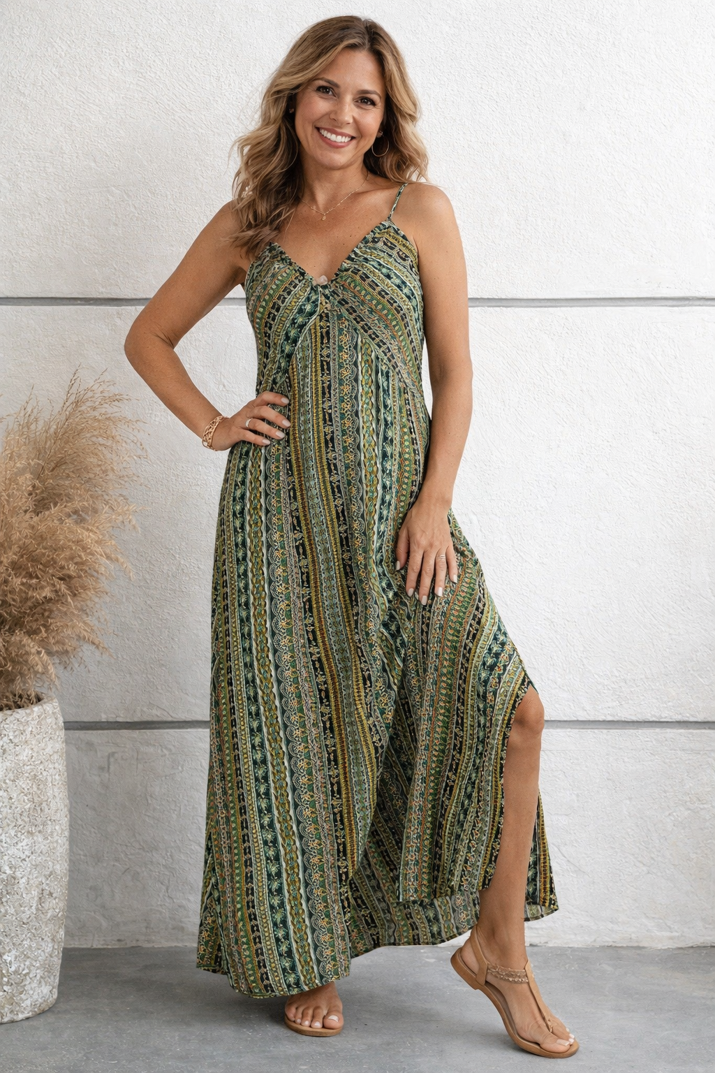 Maxi Slip Kleid Stretch Polyester Sommer