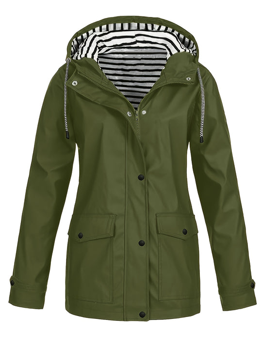 Gestreifte Jacke mit Kapuze und Reißverschluss für Damen