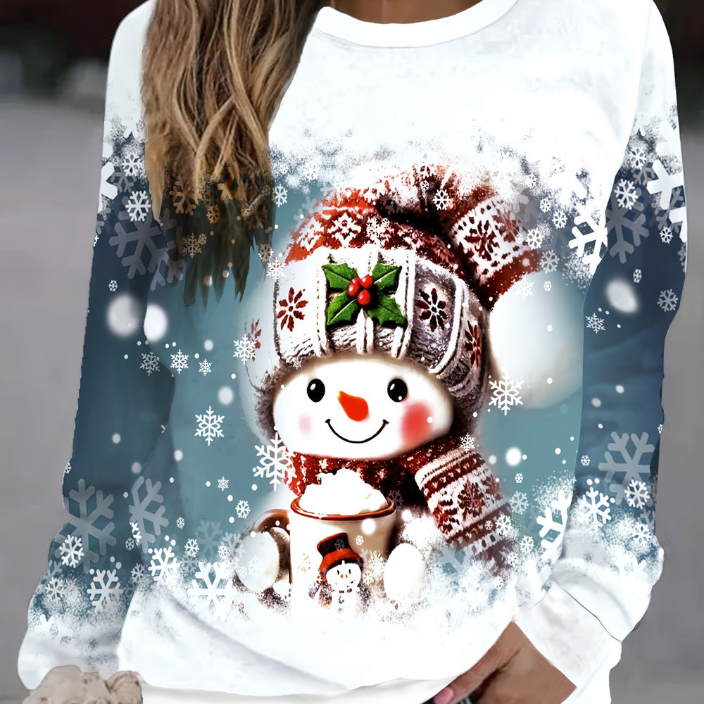 Weihnachtspullover mit Schneeflocken- und Hasenmotiv für Damen