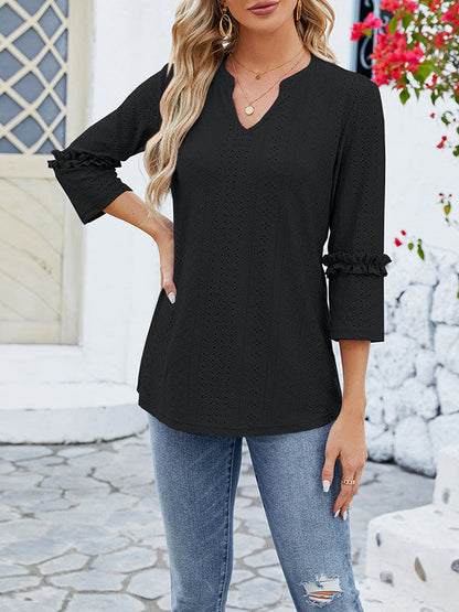 Damen T Shirt Mit Jacquard V Ausschnitt