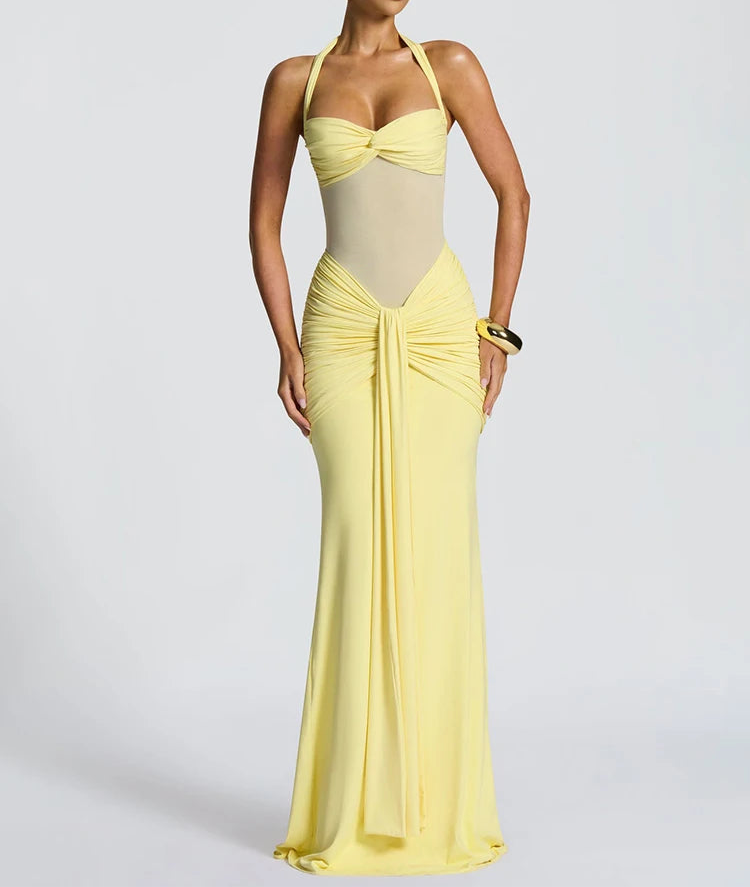 Halter gerafftes Bodycon Maxikleid formendes Abendkleid