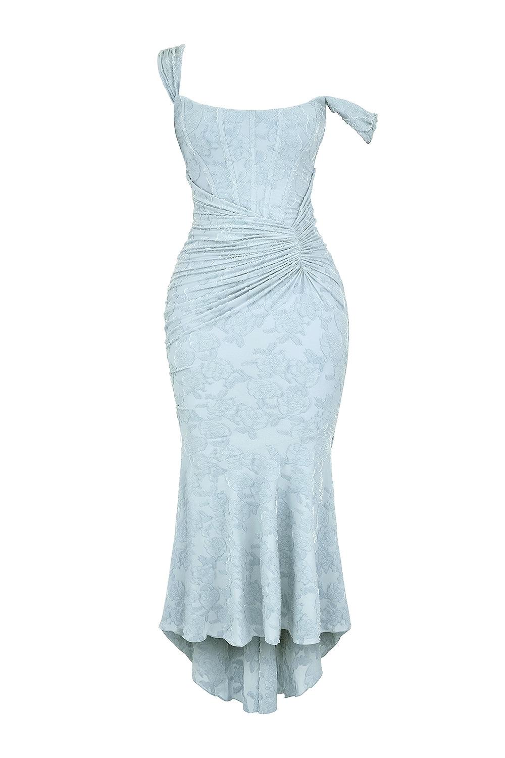 Blaues Bell Kleid mit Blumenmuster Maxi