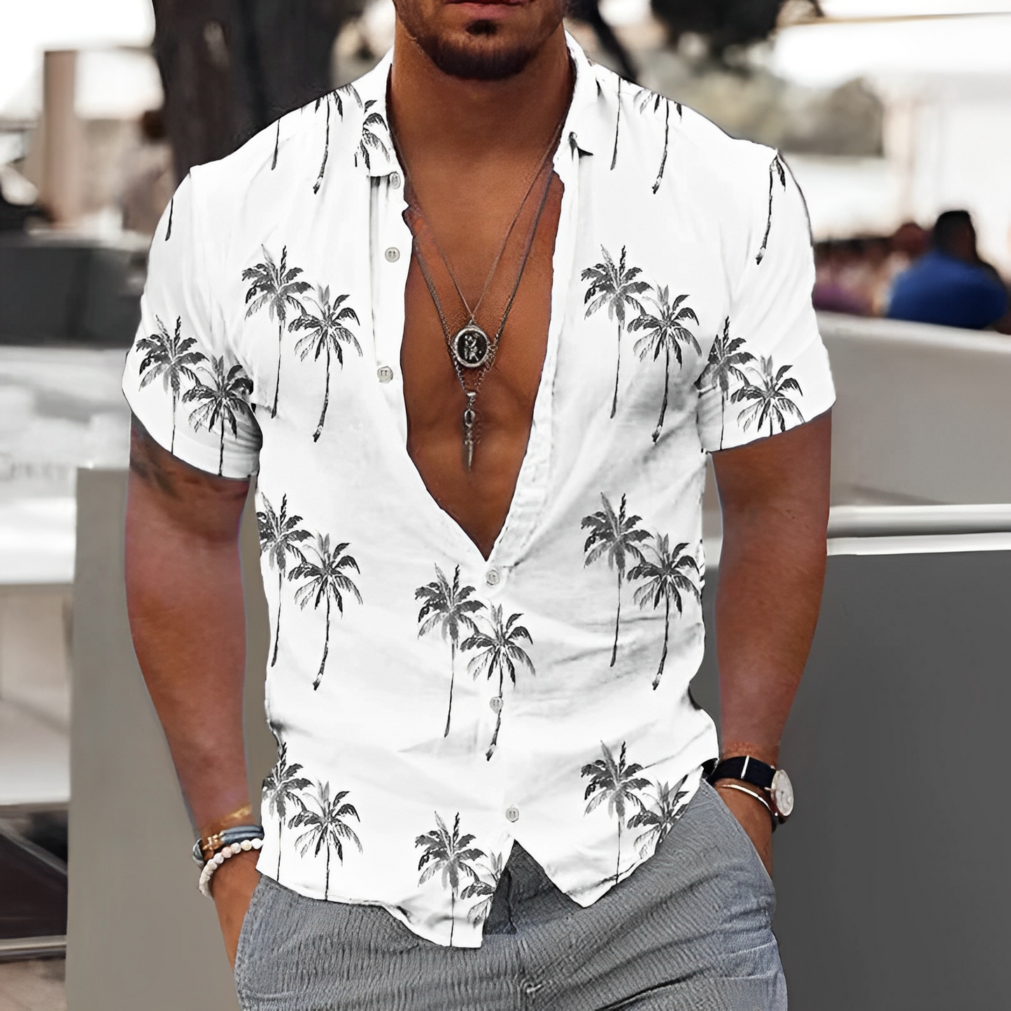 Herren Leinenhemd mit Druckmuster