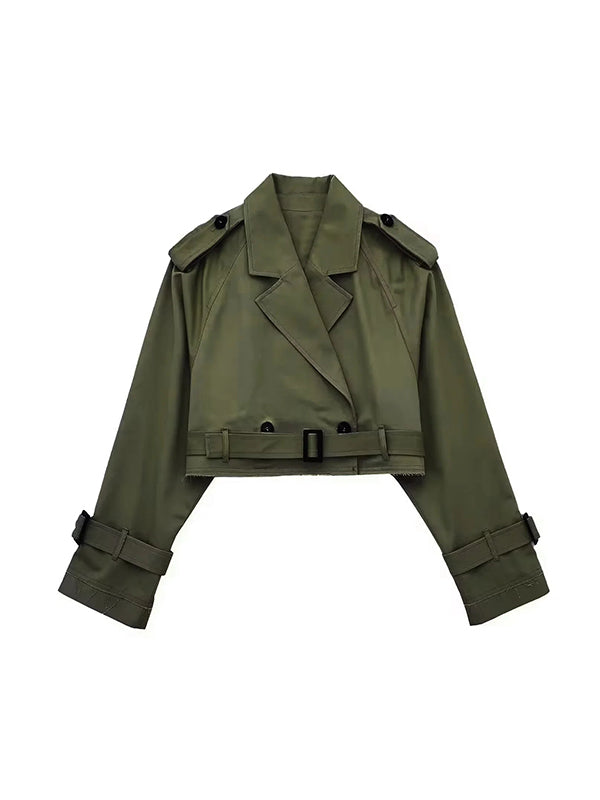Damen Trenchjacke Kurz Mit Reverskragen