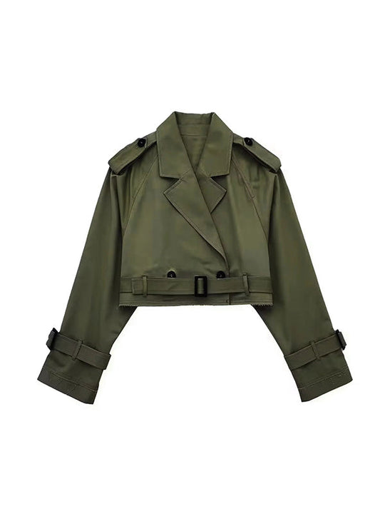 Damen Trenchjacke Kurz Mit Reverskragen