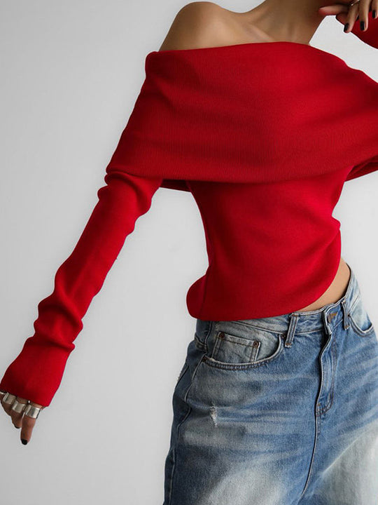 Damen Off Shoulder Pullover Mit Langem Arm