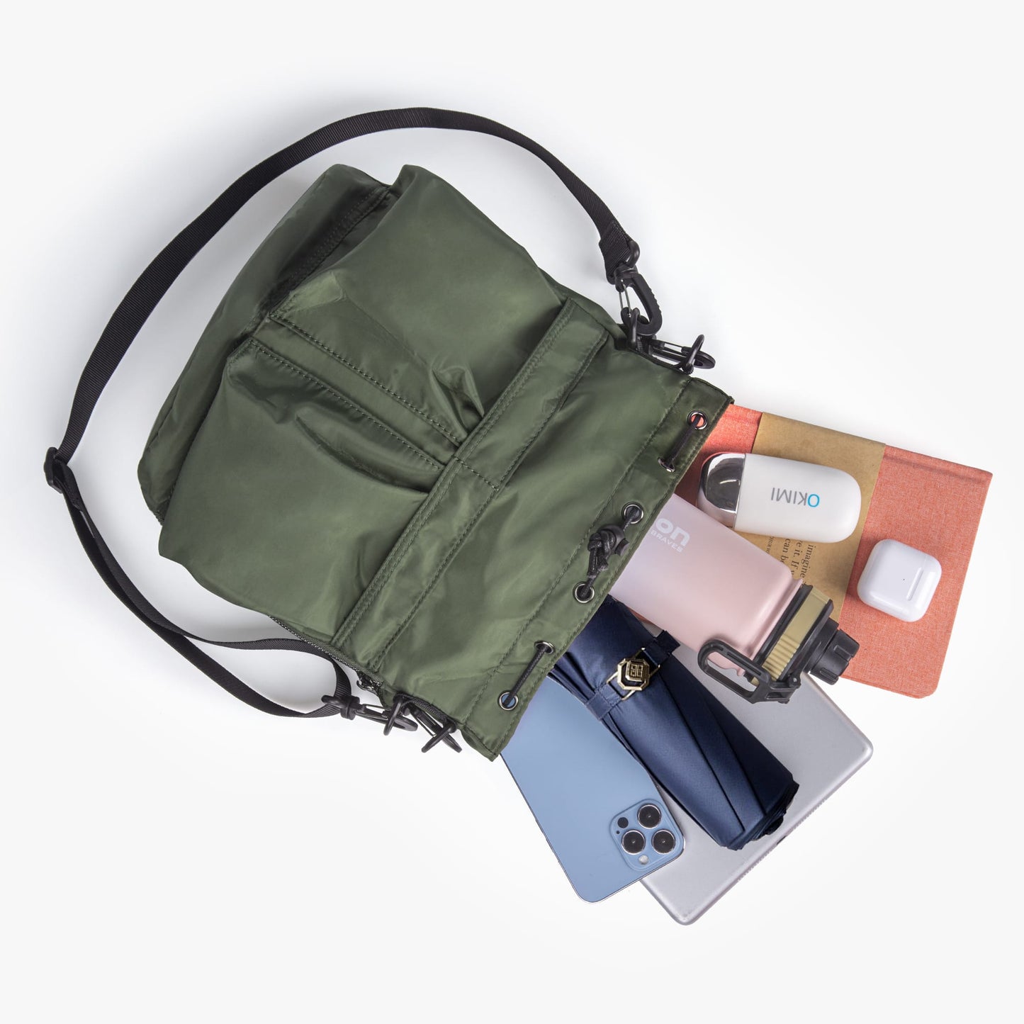 Nylon Kordelzug-Beuteltasche mit abnehmbarem Griff und Schultergurt