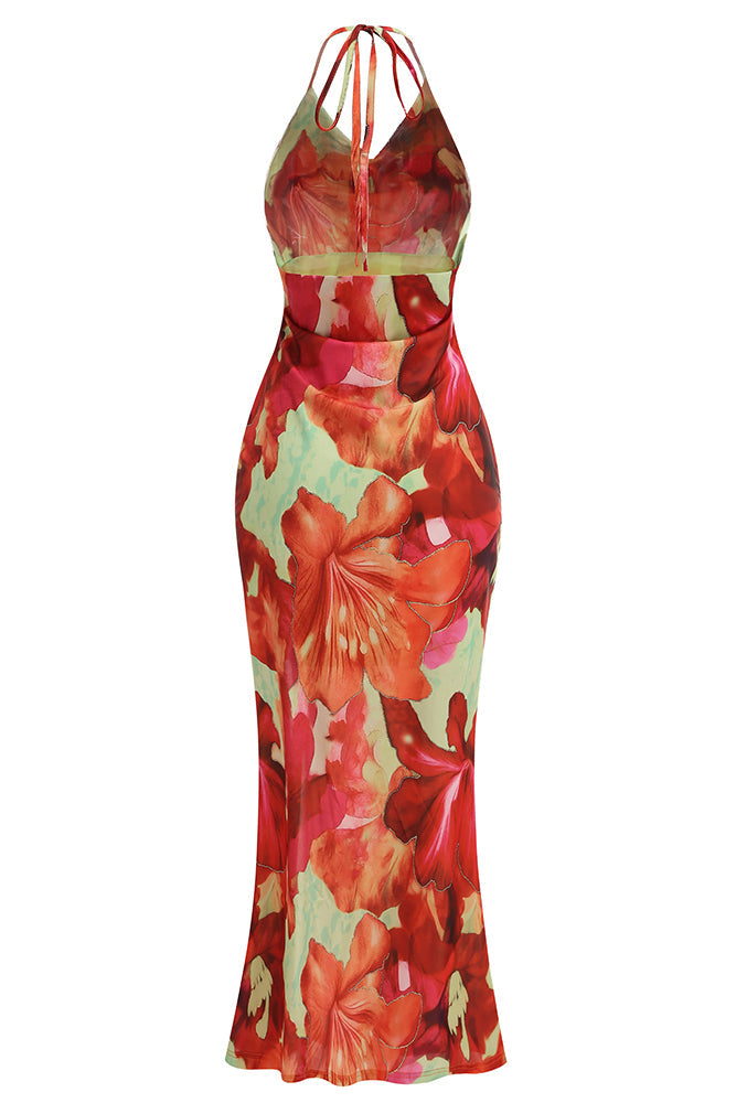 Maxikleid aus Polyester mit Blumenmuster