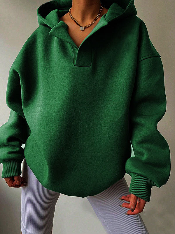 Damen Hoodie Mit Puffärmeln Und V-Ausschnitt