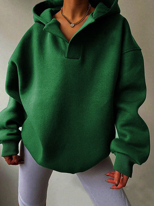 Damen Hoodie Mit Puffärmeln Und V-Ausschnitt