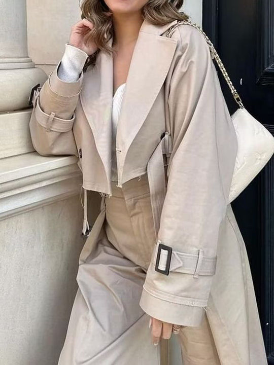 Damen Trenchjacke Kurz Mit Reverskragen