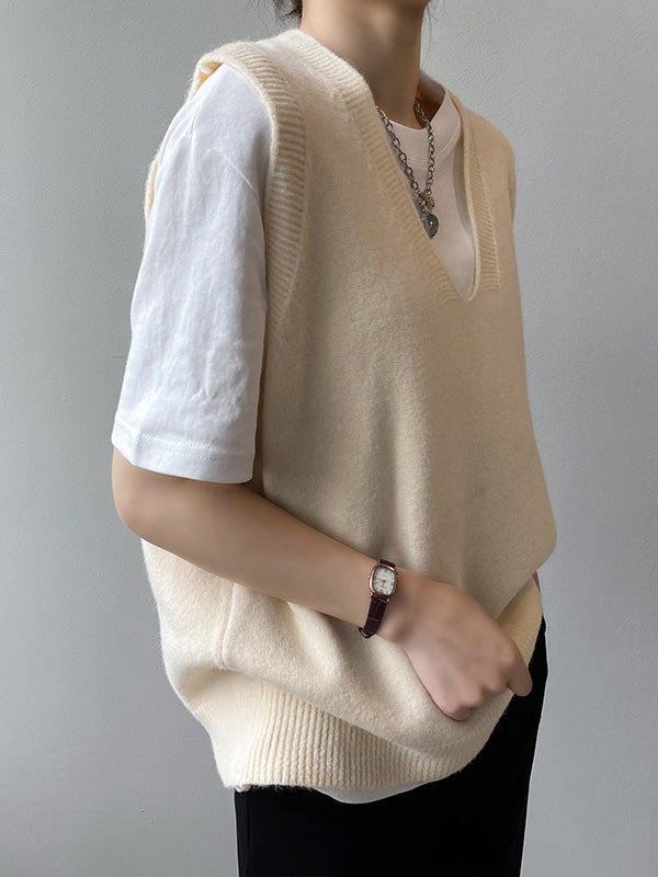 Damen Strickweste Mit V-Ausschnitt Und Lockerem Schnitt