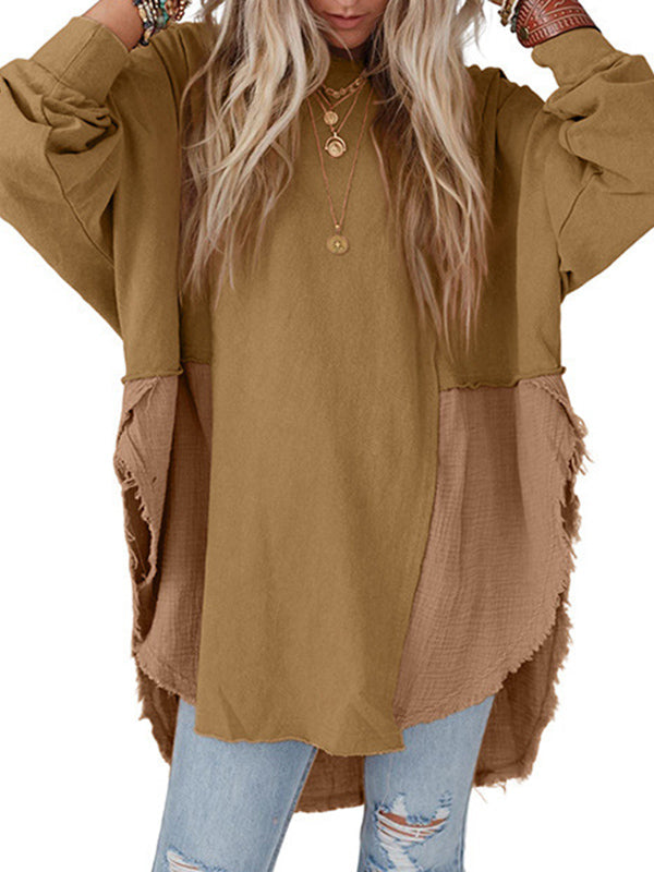 Damen Sweatshirt Mit Fransen Und High Low Schnitt