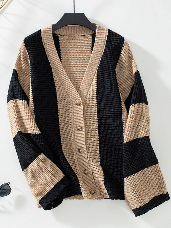 Damen Strickjacke Mit Streifenmuster Und Knopfleiste