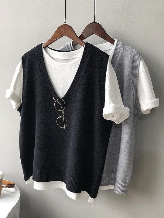 Damen Strickweste Mit V-Ausschnitt Und Lockerem Schnitt