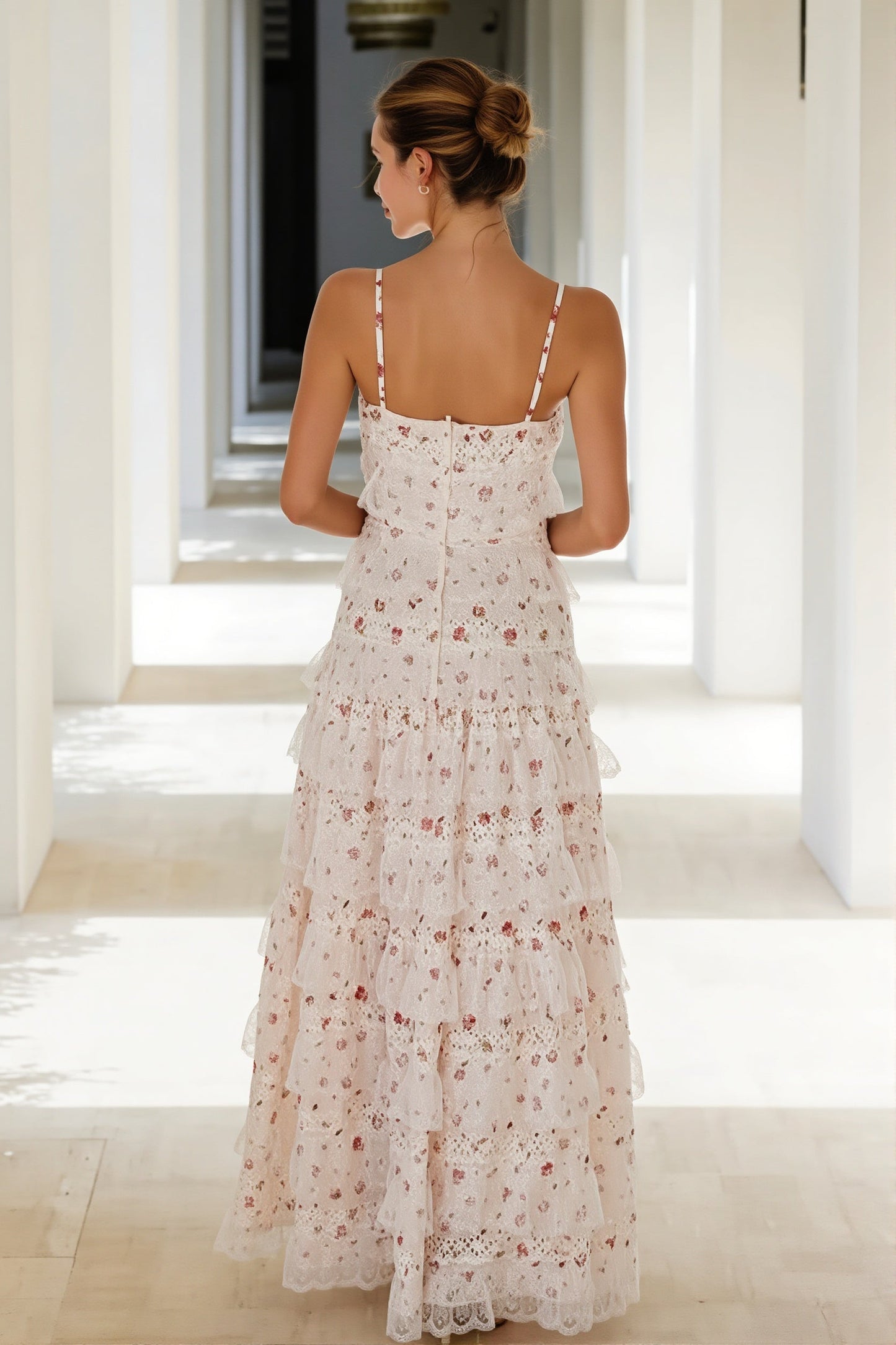 Ärmelloses Damen-Maxikleid mit Print und Spaghettiträgern