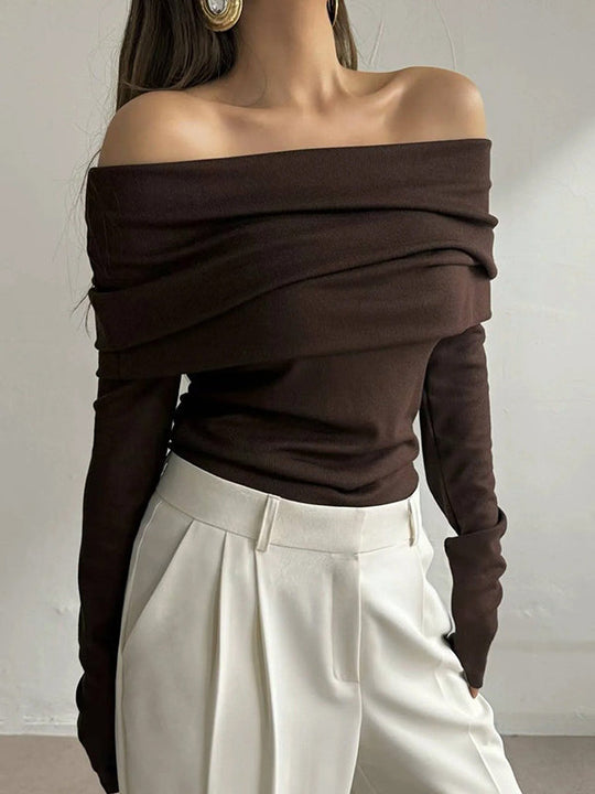 Damen Off Shoulder Pullover Mit Langem Arm