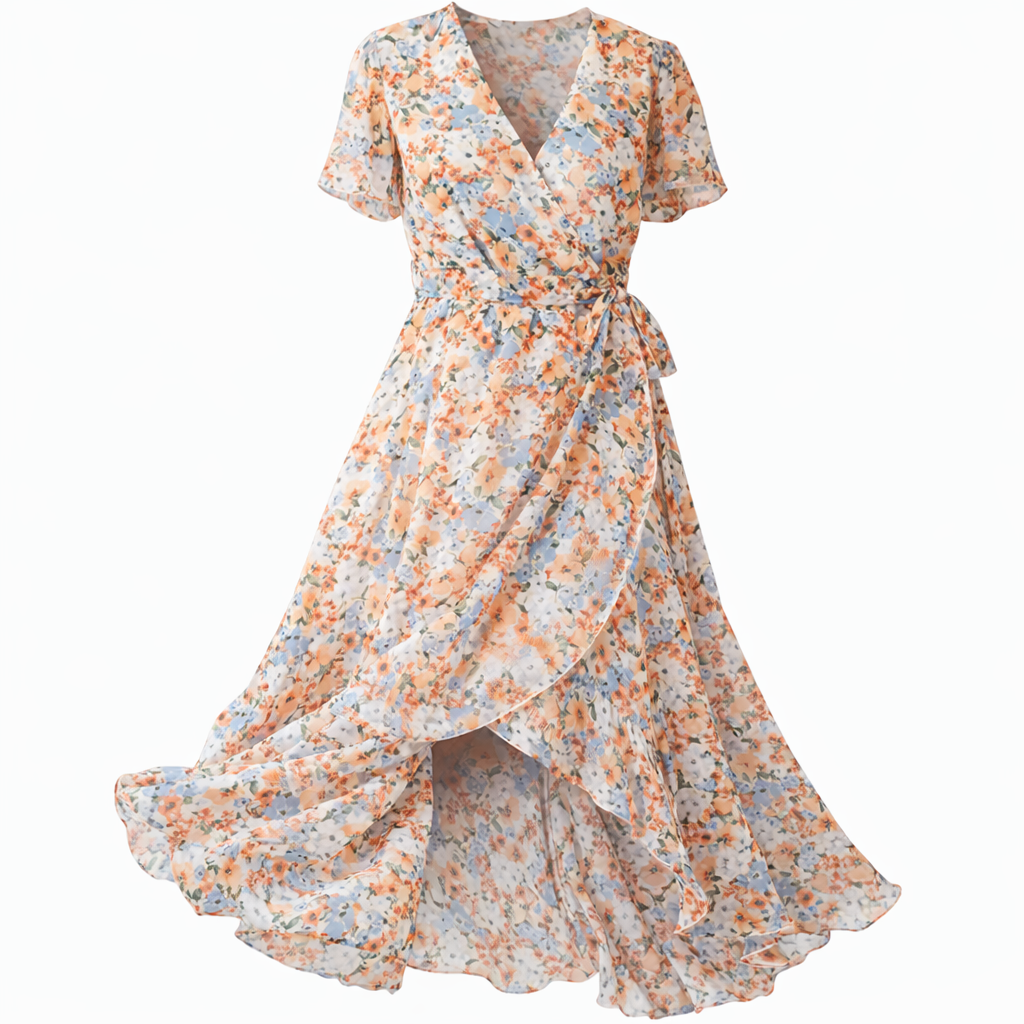 Midikleid mit floralem Wickeldesign