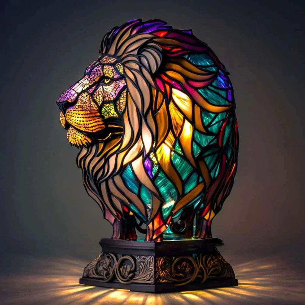 Kunstvolle Tier-Tischlampe mit Buntglaseffekt