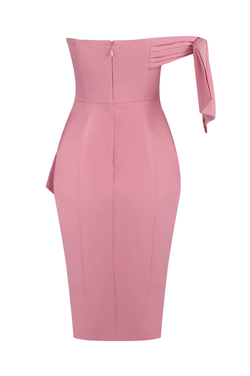 Midi-Kleid mit schulterfreiem Schnitt und Schleifendetail in Pink