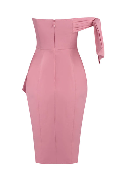 Midi-Kleid mit schulterfreiem Schnitt und Schleifendetail in Pink