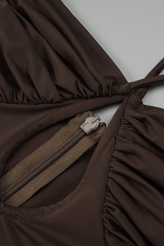 Maxikleid aus Nylon-Spandex mit Trägern in Braun