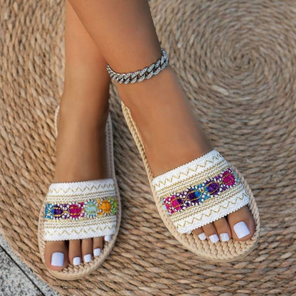 Bequeme Damen Slipper mit Zierband und offener Zehenpartie