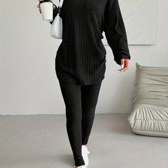 Zweiteiliges Strickset mit Kapuzenpullover und Leggings für Damen