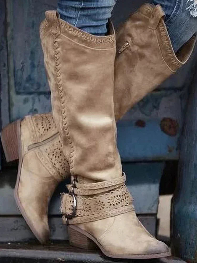 Damen Lederstiefel Im Vintage Design