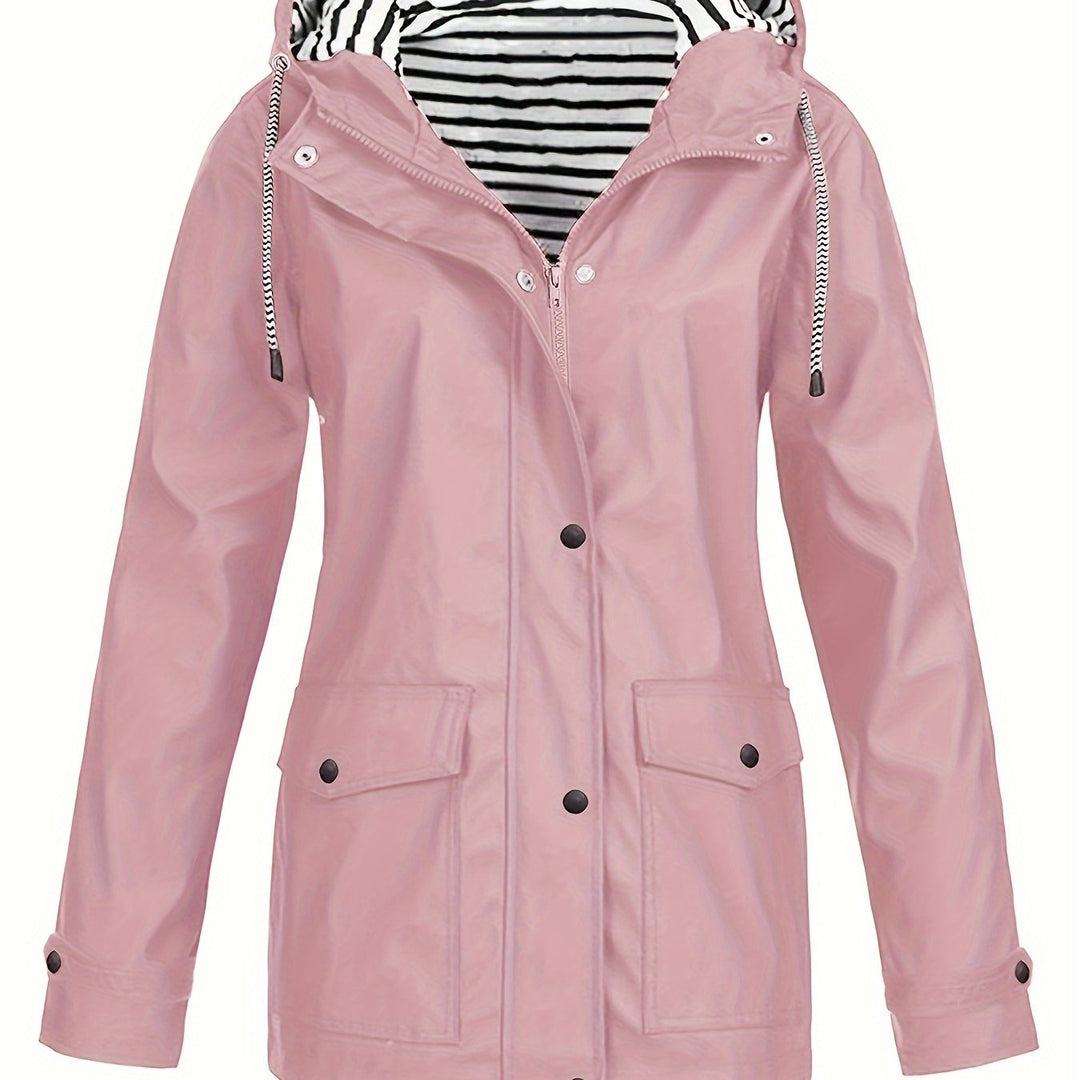 Gestreifte Jacke mit Kapuze und Reißverschluss für Damen