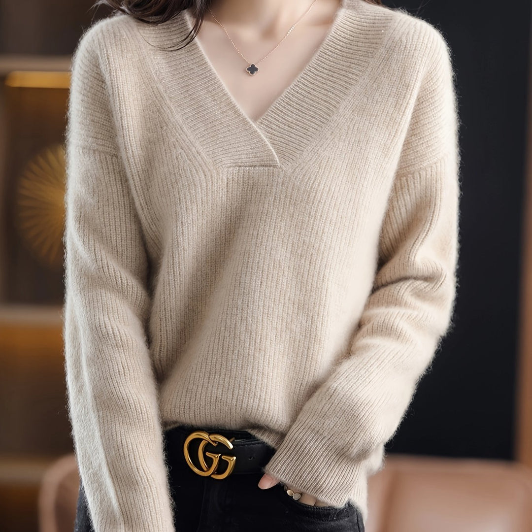 Locker geschnittener V-Ausschnitt Pullover für Damen