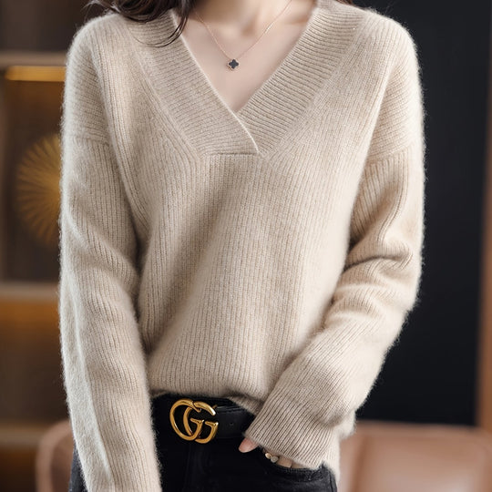 Locker geschnittener V-Ausschnitt Pullover für Damen