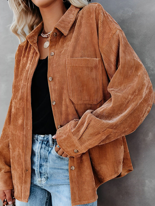 Damen Cordjacke Mit Knopfleiste