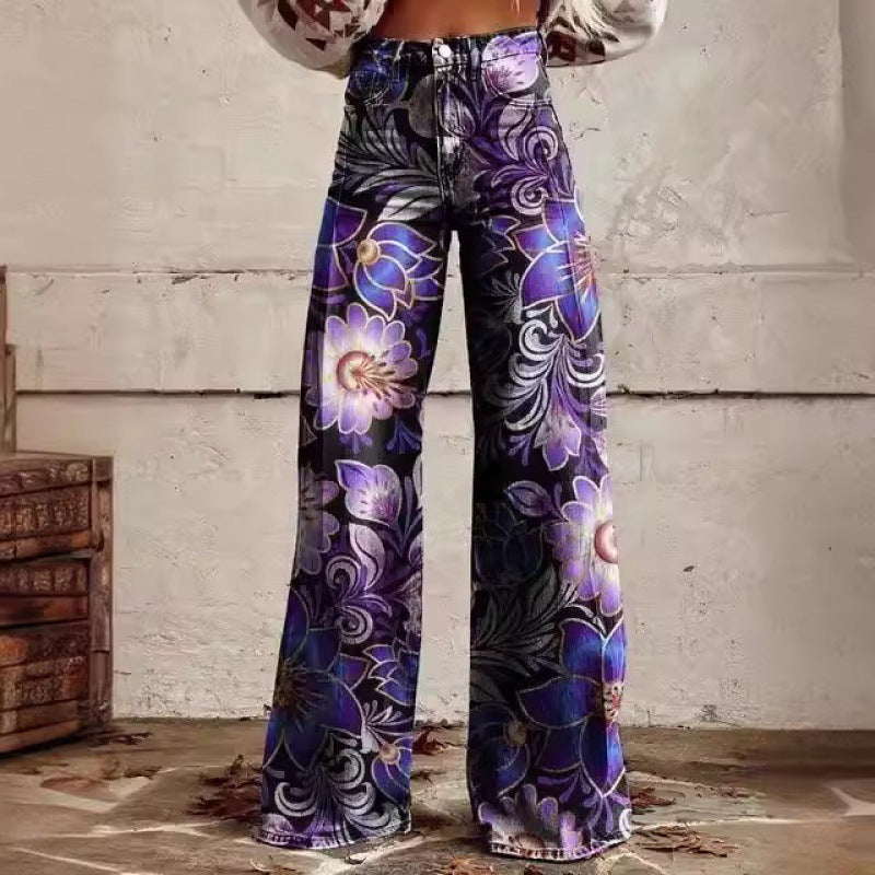 Damen Schlaghose Mit Blumenmuster Im Retro Stil